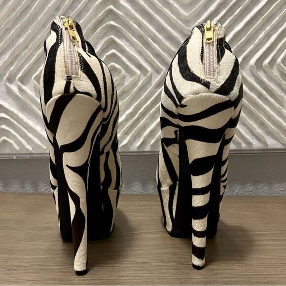 NEW London Trash Leather  Black White Zebra Fur Platform Stiletto Heel 7 - Picture 7 of 12